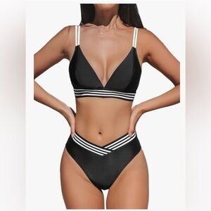 CUPSHE Women's Bikini Sets Two Piece Swimsuit High
Waisted V Neck Bathing F36
